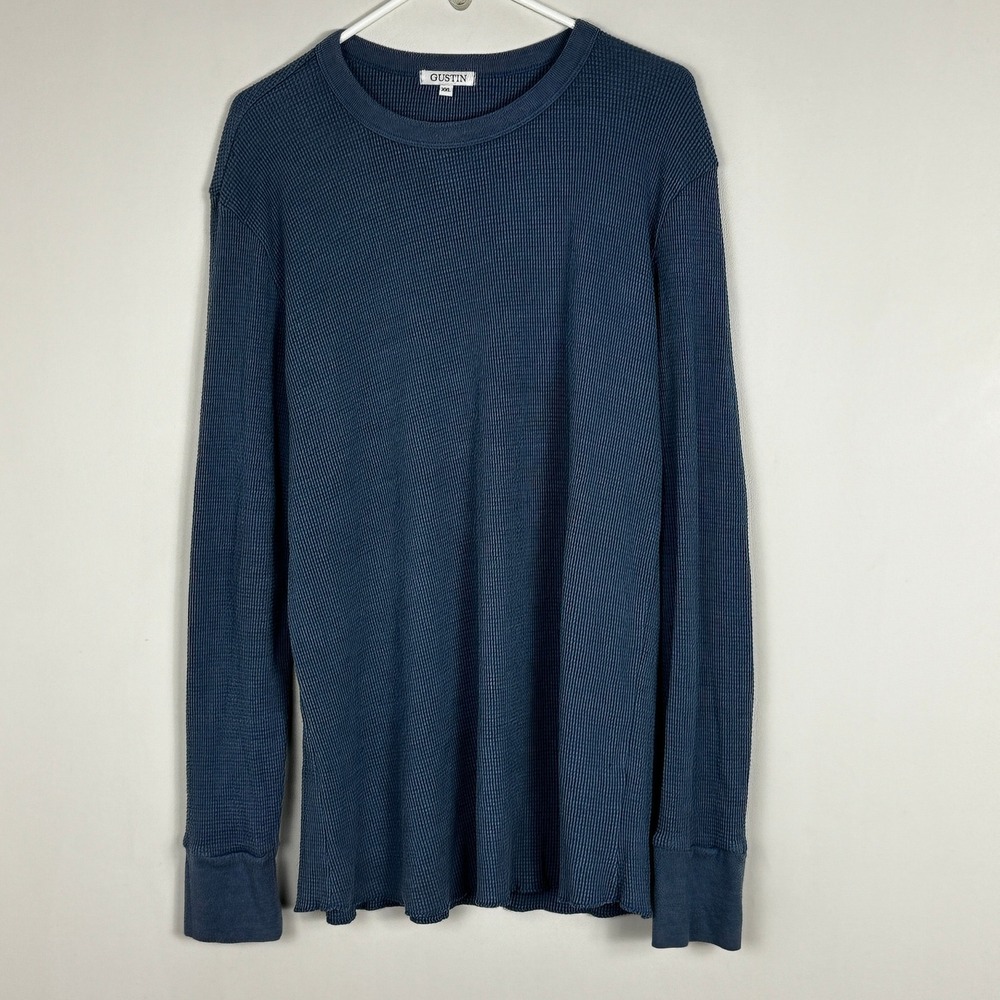 Gustin Blue Waffle Knit Long Sleeve Sweater‎ Top Mens Size XXL Minimalist Casual